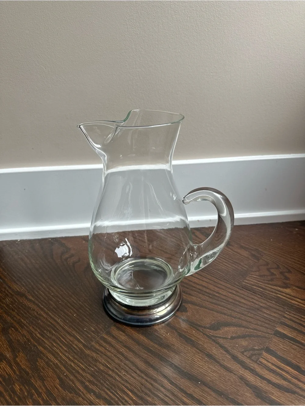 Clear Glass Pitcher with Silver-Tone Base